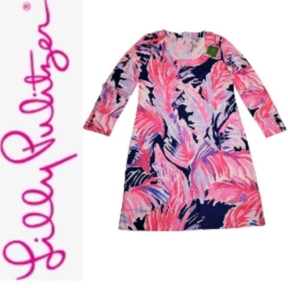 NEW LILLY PULITZER PINK BLUE PURPLE GOLD LONG SLEEVE TROPICAL DRESS XXS XS 0 NWT - Picture 1 of 10